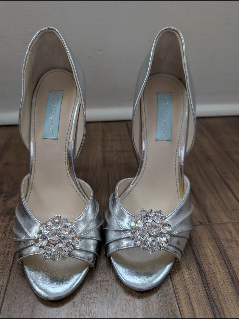 Silver Crystal-Embellished Women's Open-Toe Heels